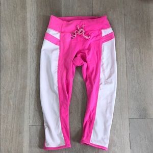 Lululemon white and pink Capri leggings.